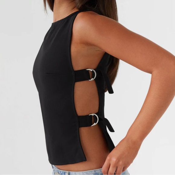 Peppermayo Tops - Peppermayo Black Side Tie Sleeveless Tank Top